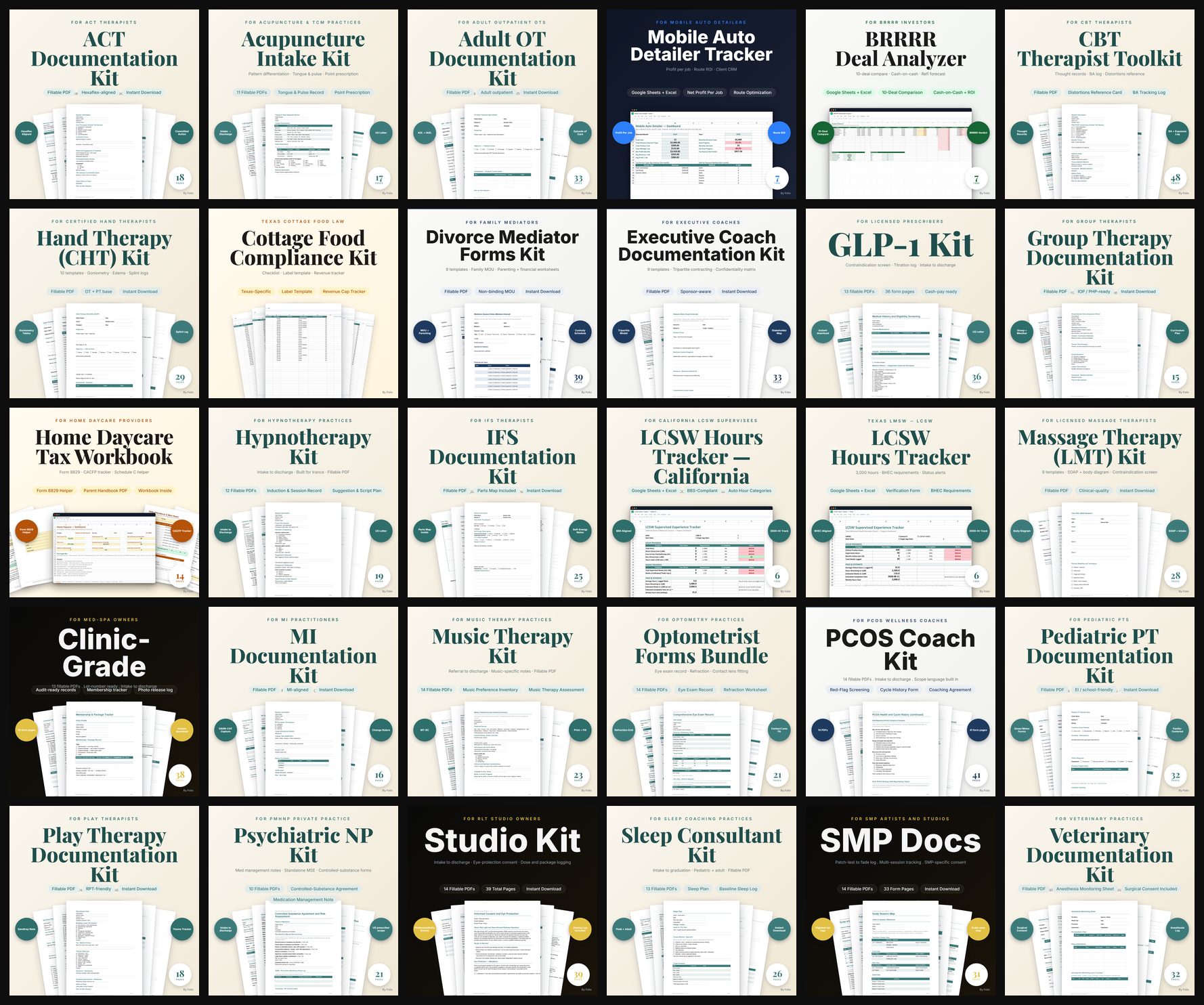 A wall of product hero images, each designed and generated automatically by the build system.